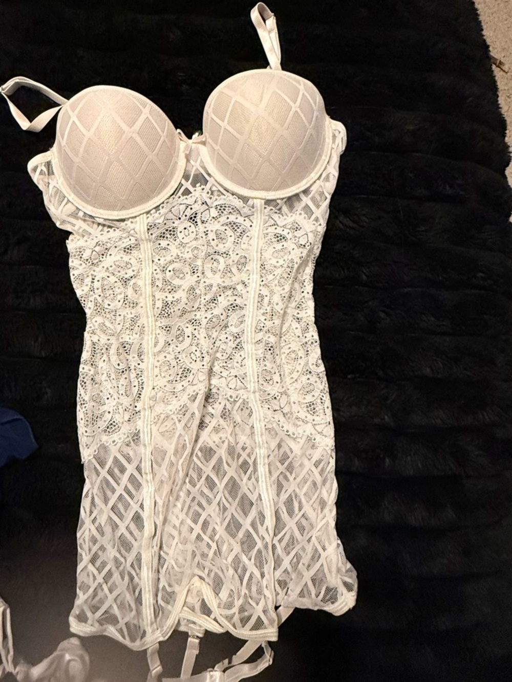 White Lace Bustier Chemise with Built-In Underwire Cups